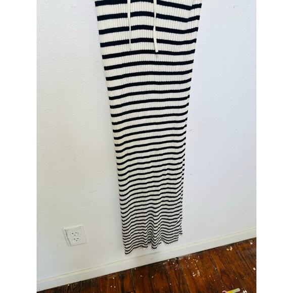 RIXO Blue White Antibes Stripe Ribbed Collared Ties Necklines Maxi Dress Size 8 - Picture 8 of 16